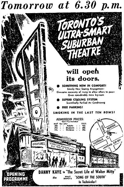 An ad in the local newpaper featuring the Willow Theatre for it's grand opening movie. Photo credit: Toronto Public Library